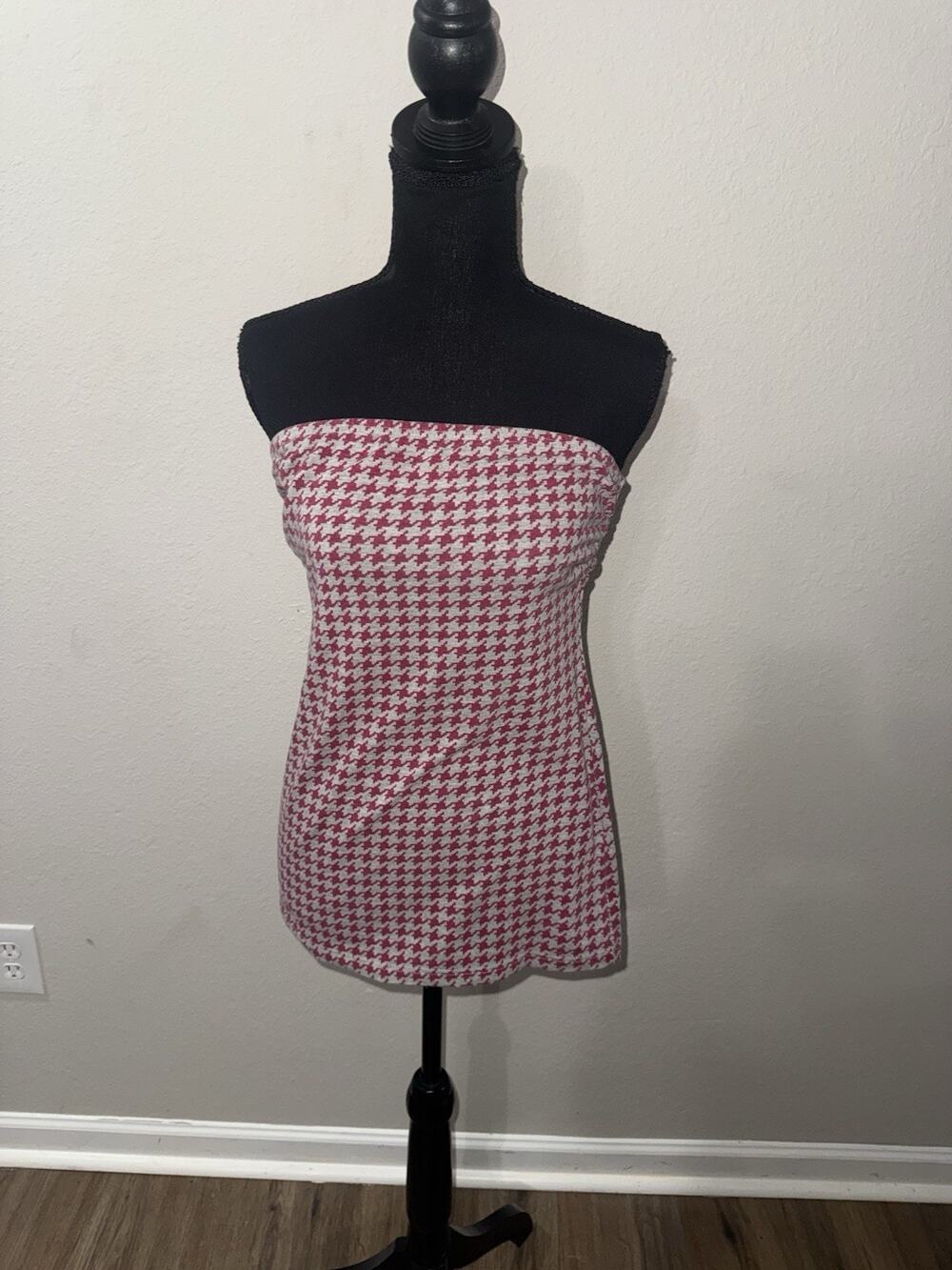 Y2K Wet Seal Top Strapless Tube Babydoll Houndstooth Pink Size Large Fairy